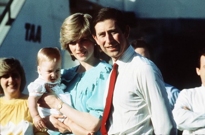 The Prince of Wales with Diana, Princess of Wales arriving with baby Prince William in Alice Springs, Australia in April 1983