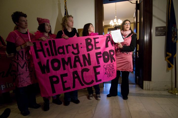Code Pink protesters called on Sen. Hillary Clinton in 2007 to "dismantle her web of war."