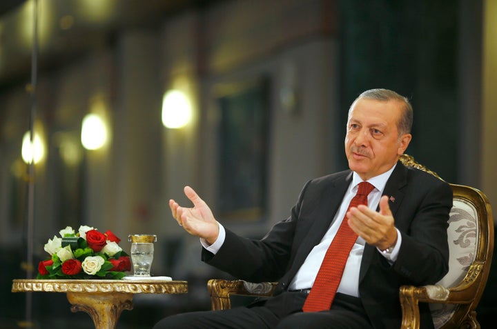 Turkish President Tayyip Erdogan attends an interview with Reuters at the Presidential Palace in Ankara, Turkey, July 21, 2016.