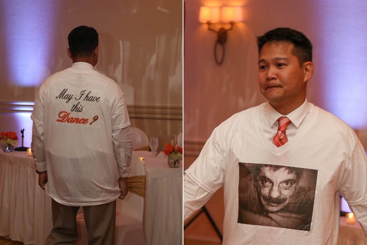 Perez made a T-shirt with a picture of Ball's father on it and wore it for the special dance.