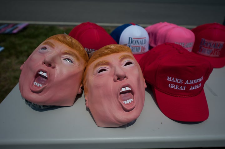Memorabilia is sold before Republican candidate for President Donald Trump speaks to supporters at a rally at Atlantic Aviation on June 11, 2016 in Moon Township, Pennsylvania.