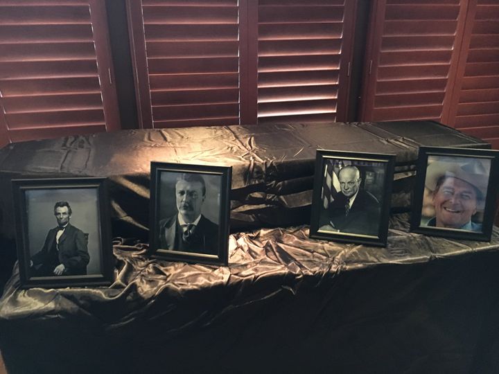 Republican Hall of Fame? Anti-Trump Republicans memorialize past GOP presidents, from left: Abraham Lincoln, Teddy Roosevelt, Dwight Eisenhower and Ronald Reagan.