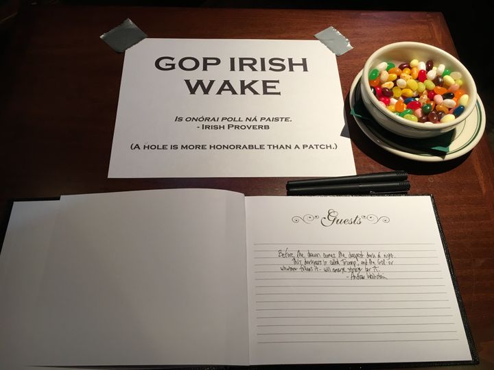 Pay your respects: The "Irish wake" for the GOP included a guestbook and Jelly Belly jelly beans, a favorite of former President Ronald Reagan.