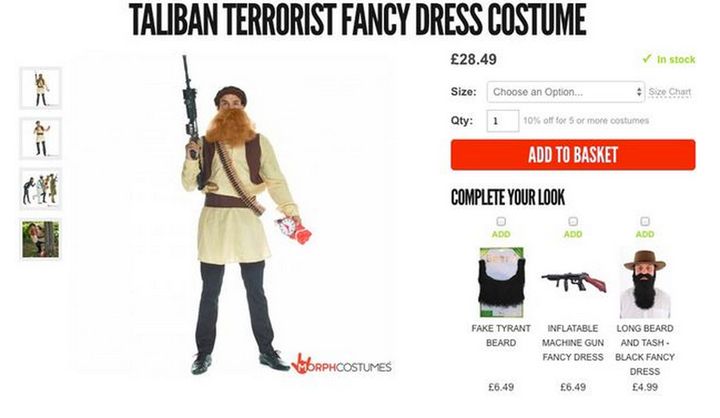 Partygoers can 'complete your look' with a 'fake tyrant beard' and an 'inflatable machine gun'