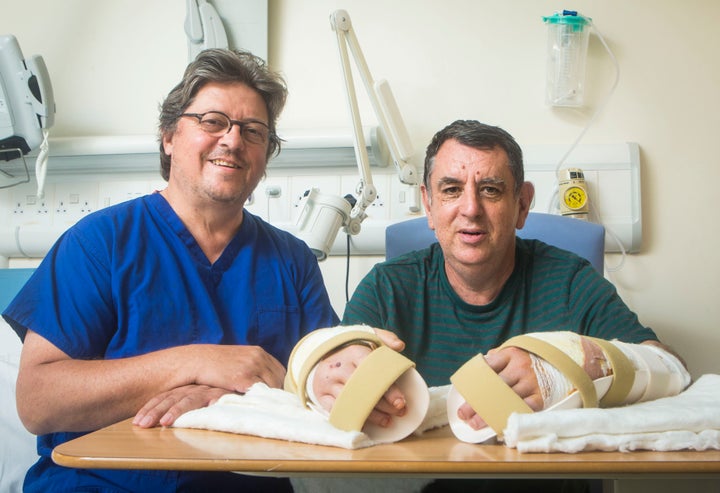 King with Consultant Plastic Surgeon Professor Simon Kay who performed the surgery at Leeds General Infirmary