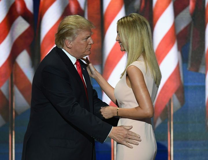 Donald Trump embraces his daughter Ivanka after her speech at the Republican National Convention on Thursday.