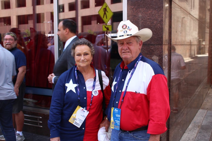 Texas alternate delegate Don Manen stands alongside his wife near the Republican National Convention in Cleveland. Like other Trump supporters, Manen loves Mexican food.