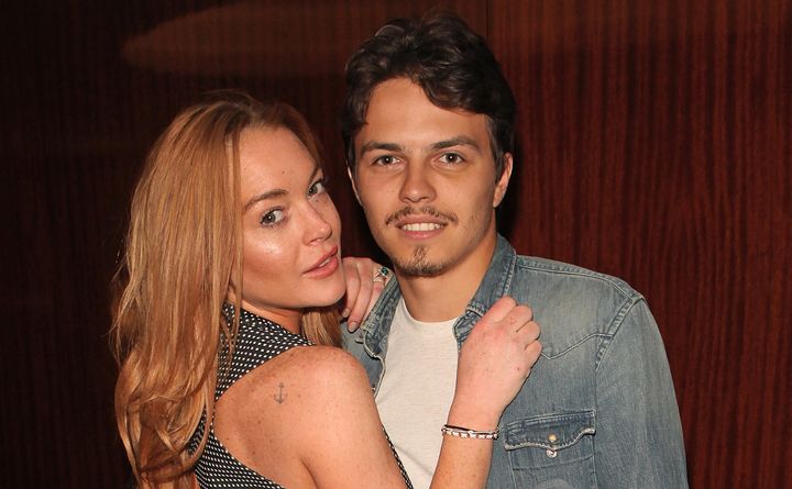 Lindsay Lohan and Egor Tarabasov attend a private screening with Alice Temperley of Disney's "Alice Through The Looking Glass" at the Bulgari Hotel on May 26, 2016 in London, England.