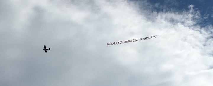 A "Hillary for prison" plane flew over downtown Philadelphia on Sunday.