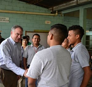 In 2015 Senator Tim Kaine met with students at Instituto Técnico Loyola in El Progreso, Honduras, where he had taught 35 years earlier. [CREDIT: Office of Sen. Tim Kaine]