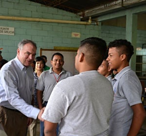 <strong><br><br><br>In 2015 Senator Tim Kaine met with students at Instituto Técnico Loyola in El Progreso, Honduras,