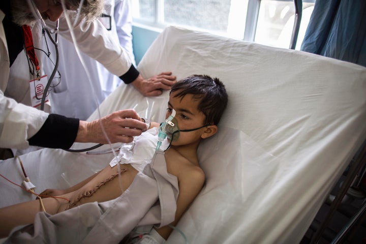 A 14-year-old at a hospital in Kabul after sustaining an injury from a landmine. To date, more than 1,500 children have been killed and wounded by the war.