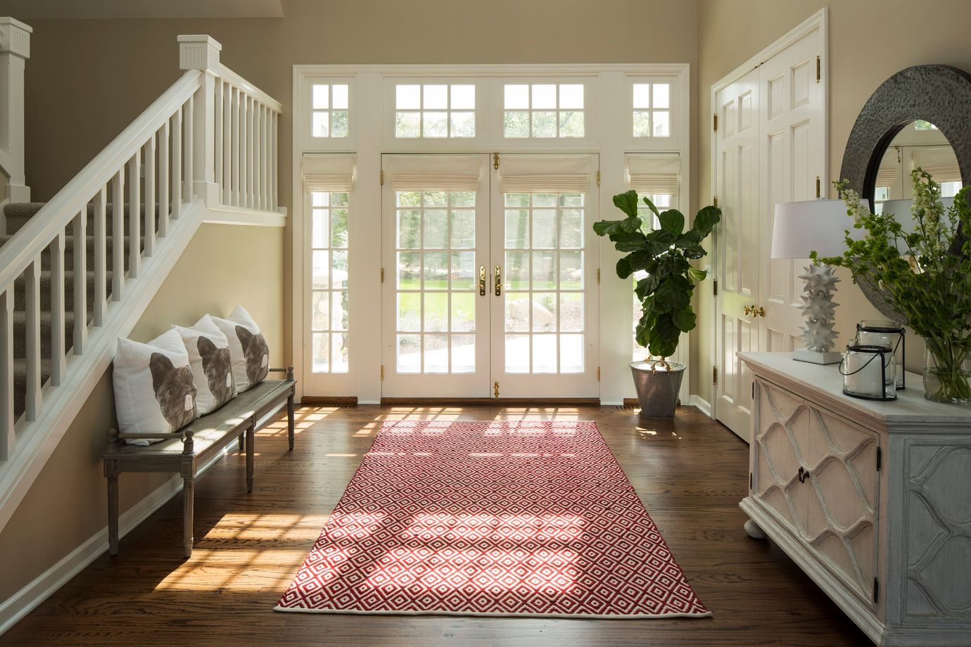 rug in front of french doors