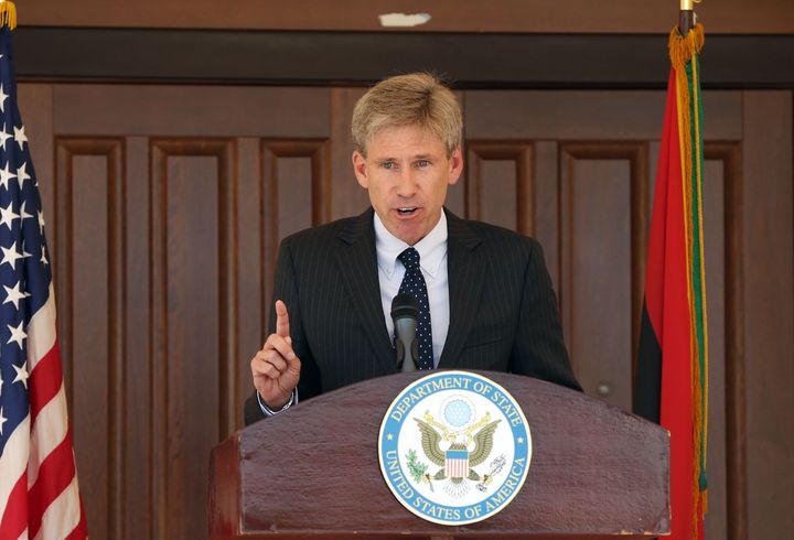 Former U.S. ambassador to Libya J. Christopher Stevens gives a speech on Aug. 26, 2012, at the U.S. embassy in Tripoli. Stevens was killed in the 2012 attack in Benghazi.