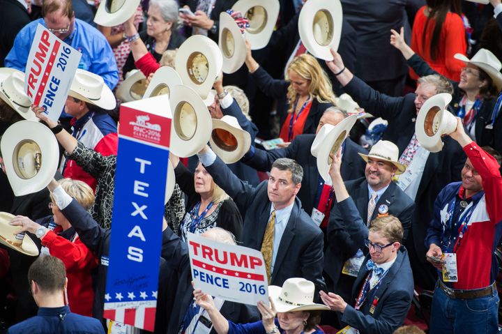 Texas delegates doffing their hats at the Republican National Convention before GOP presidential nominee Donald Trump took the stage on July 21, 2016.