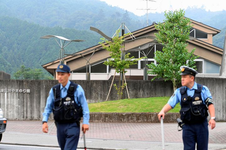 Police officers are seen in front of a facility for the disabled where a knife-wielding man attacked numerous people, in Sagamihara, Kanagawa prefecture, Japan.