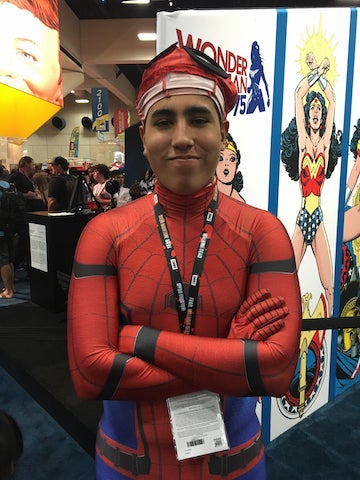 Spiderman's secret identity: Ethan Macias, a 14-year-old Filipino American at San Diego Comic-Con.