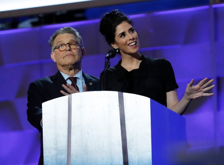 US Senator Al Franken from Minnesota and comedian Sarah Silverman.