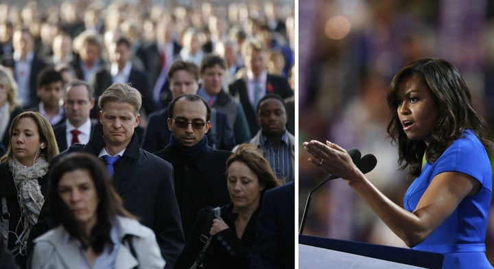 Michelle Obama's speech was used to inspire commuters on their Tuesday morning journey into work