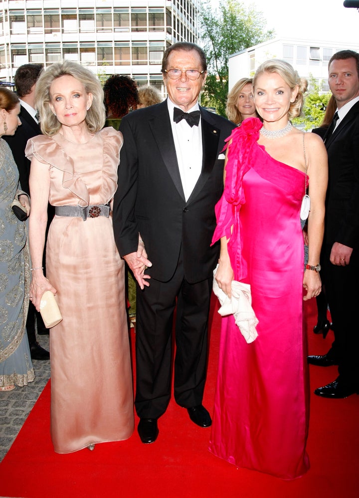 Roger Moore with wife Kiki Tholstrup and her daughter Christina Knudsen