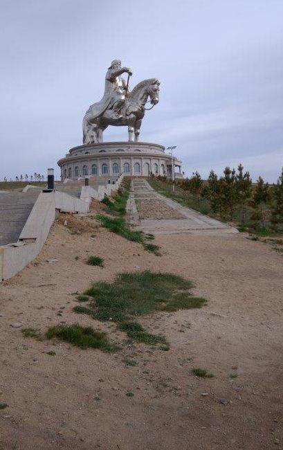 A mammoth statue of Genghis Khan dominates the countryside