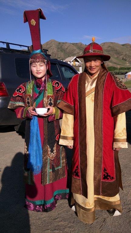 Costumed staff greet visitors to <i>ger</i> camp