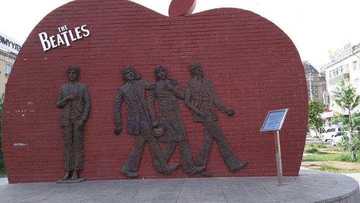 Memorial to the Beatles in an Ulaan Baatar square