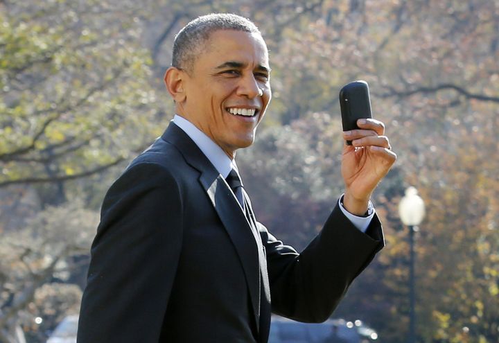 A 2014 photo shows President Barack Obama brandishing a Blackberry that is no doubt "e-waste" already.