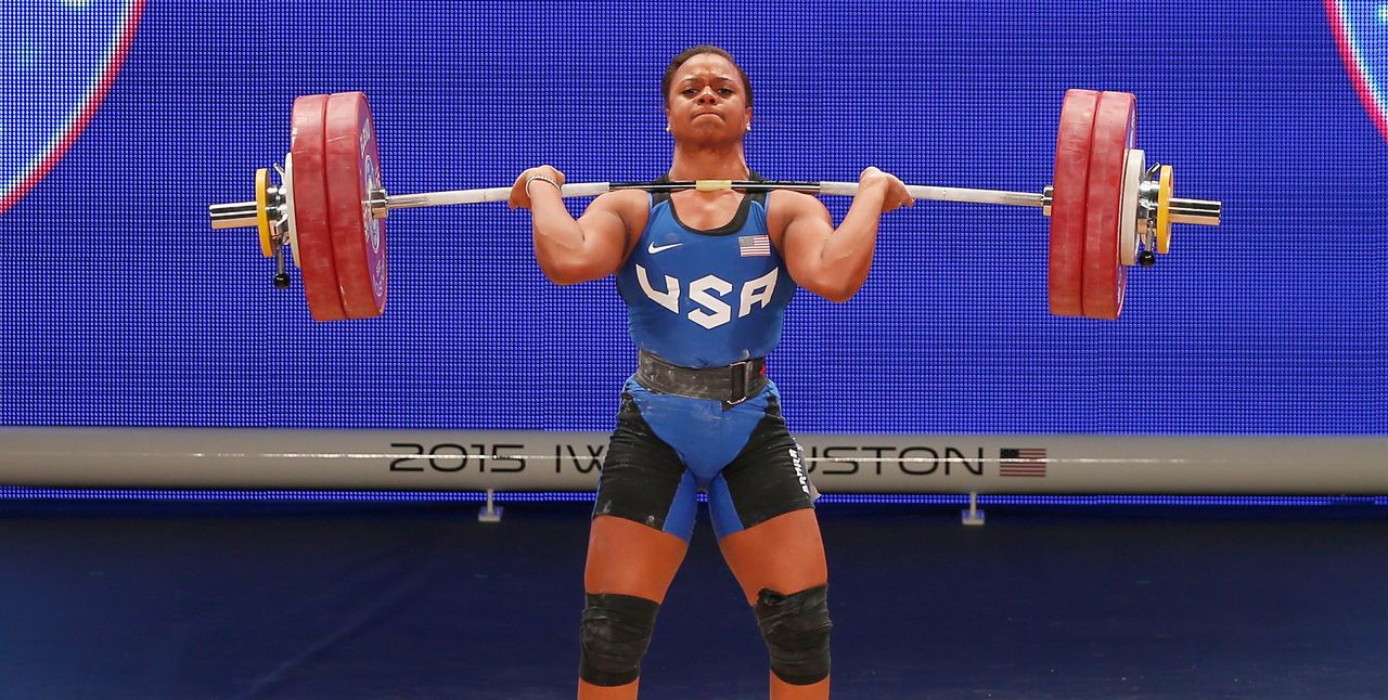 Jenny Arthur of the United States competes in the women's 75kg weight class during the 2015 International Weightlifting Federation World Championships. 