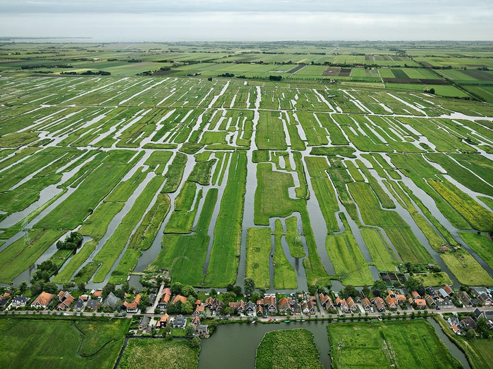 An array of polders and dikes in the countryside of Grootschermer, the Netherlands.