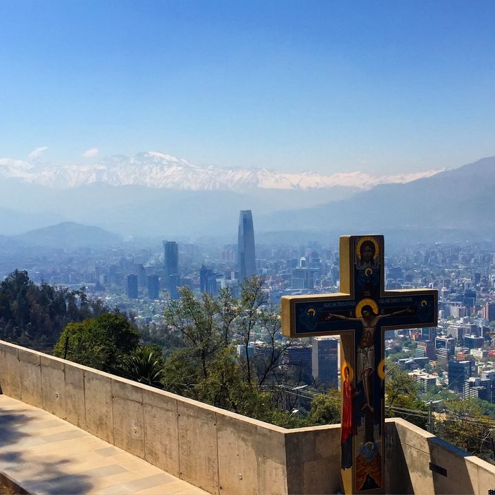 Overlooking Central Santiago and the towering Costanera Center from Cerro San Cristobal