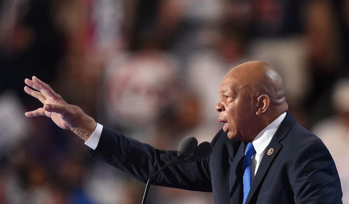 Protesters disrupted Rep. Elijah Cummings' speech as they shouted, "No TPP! No TPP!"