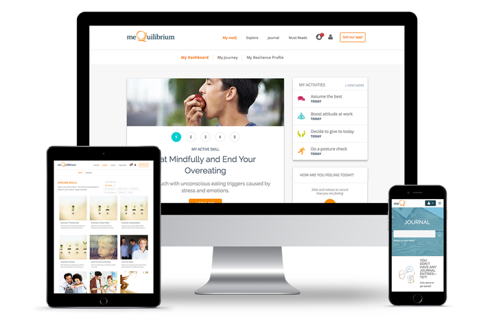 MeQuilibrium's stress management platform is accessible via phone, tablet and computer.