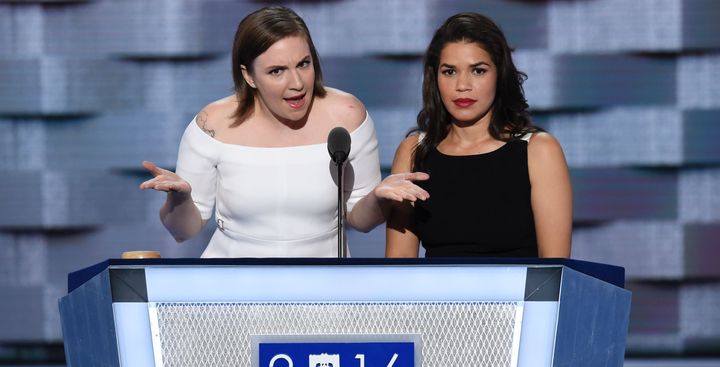 Lena Dunham and America Ferrera spoke at the Democratic National Convention on Tuesday.