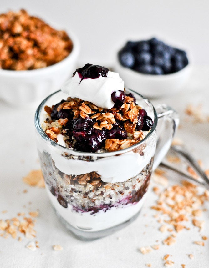 Roasted Blueberry Coconut Quinoa Parfaits With Coconut Granola