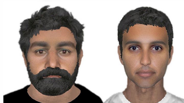 <strong>The two e-fit pictures of the suspects police are hunting over the attempted kidnapping of a serviceman at RAF Marham</strong>