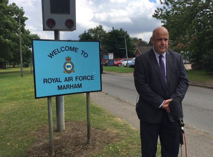 <strong>Detective Superintendent Paul Durham outside RAF Marham where the attempted kidnapping occurred</strong>