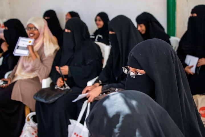 The United Nations refugee agency (UNHCR) provides some assistance to refugees arriving in Somaliland from Yemen. Here, Yemeni women in Hargeisa wait to receive information and basic "dignity kits," which include sanitary products, clean underwear and basic toiletries.