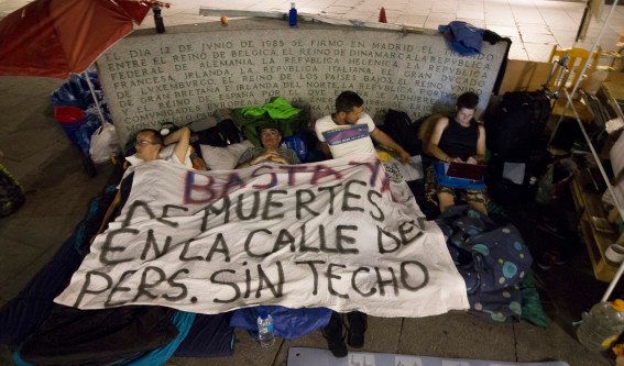 Madrid's homeless protest the harsh conditions faced by people living on the street in the Spanish capital.