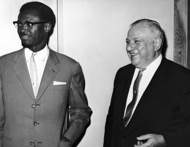 Congo Premier Patrice Lumumba, left, with Andrew W. Cordier, executive assistant to Secretary-General...