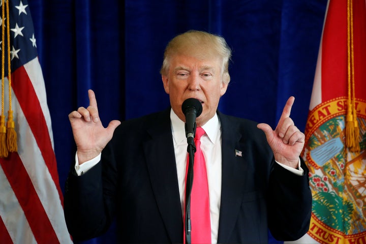 Republican presidential nominee Donald Trump speaks at a campaign event at Trump Doral golf course in Florida on Wednesd