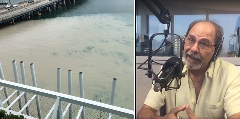 Left: Public record photograph of waters off Miami Beach at 5th Street causeway entrance to city. Right: FIU Scientist Dr. He