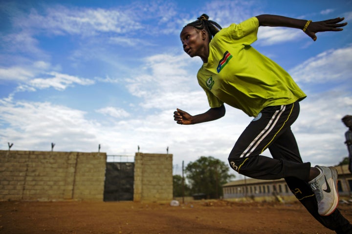 Margret Rumat Rumar Hassan trains in Juba. Hassan will represent South Sudan in its first-ever Olympics delegation.