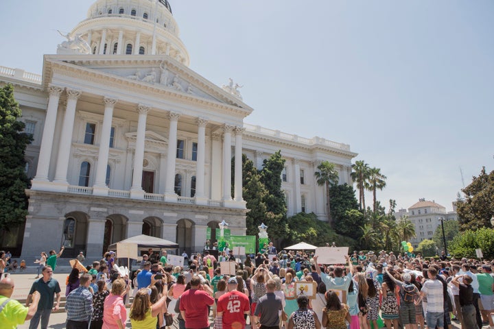 Crowd at state Capitol, supporting Ethan. 