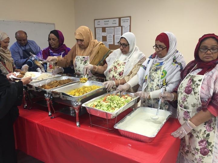 Volunteers serving halal meals at the Desi Senior Center in Jamaica, New York. Other than language, the other reason often keeping South Asian seniors from accessing mainstream services is the food, which does not adhere to their religious and dietary restrictions.