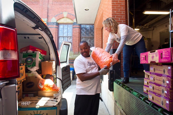 Food For Free, a food recovery group in Boston, picks up leftover food after an event at Harvard University in 2015, after the state's landfill ban went into effect. 