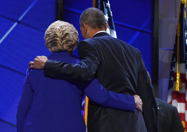 Clinton joined Obama onstage after his speech Wednesday.