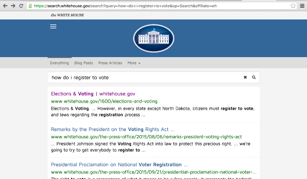 screenshots from various government websites relating to voter registration (Whitehouse.gov)