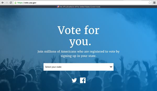 screenshots from various government websites relating to voter registration (VOTE.USA.GOV)