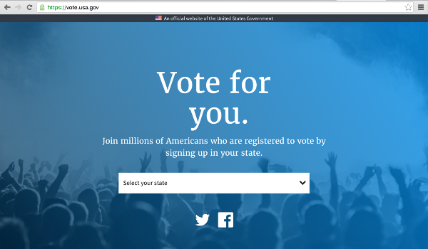 screenshots from various government websites relating to voter registration (VOTE.USA.GOV)